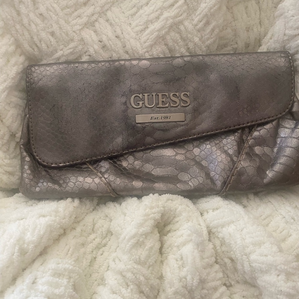 Guess Snakeskin Embossed Patterned Silver Tone Cl… - image 1